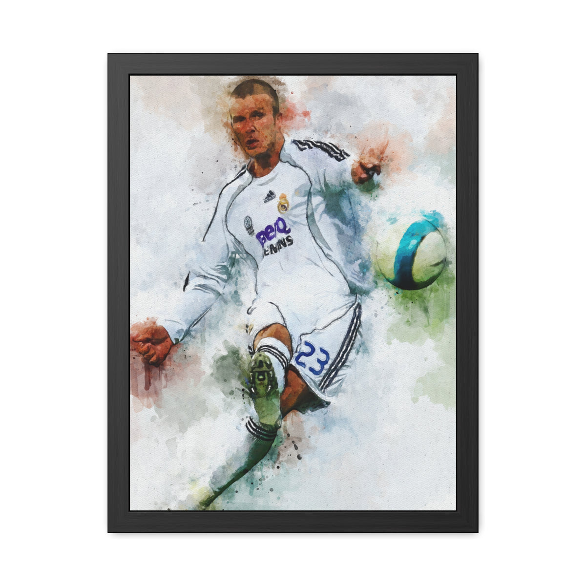 Celebrate Beckham: Expressionist Watercolour Portrait - Soccer Legend Art! Ready to Hang Framed Fine Art Print Poster, Football Wall Art, Soccer Fan Gift