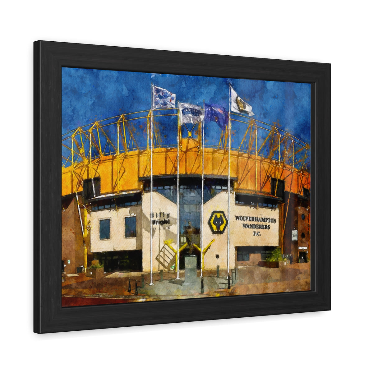 Wolverhampton’s Molineux Stadium - Expressionist Modern Art - Ready to Hang Framed Watercolour Fine Art Painting Print Poster, Football Wall Art, Soccer Fan Gift