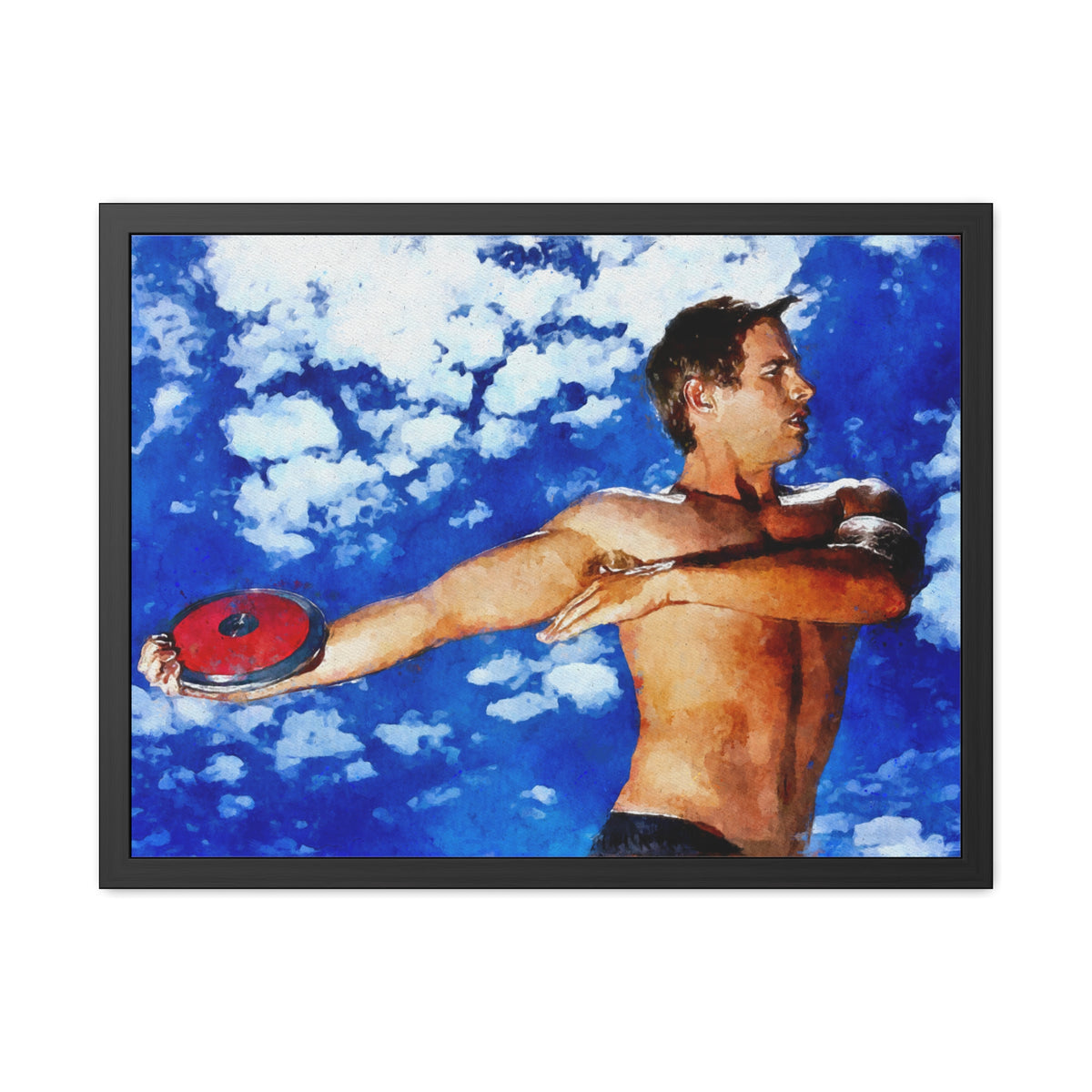 Dynamic Discus Thrower Watercolour Painting, Ready to Hang Framed Fine Art Print Poster, Athletics Wall Art, Athletics Fan Gift