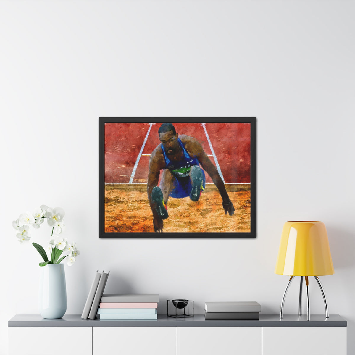Athletic Grace Long Jumper Painting - Stunning Watercolour Art, Ready to Hang Framed Watercolour Fine Art Painting Print Poster, Athletics Wall Art, Athletics Fan Gift