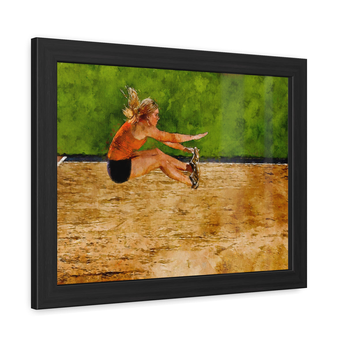 Captivating Long Jumper in Action - Modern Expressionist Art, Ready to Hang Framed Watercolour Fine Art Painting Print Poster, Athletics Wall Art, Athletics Fan Gift