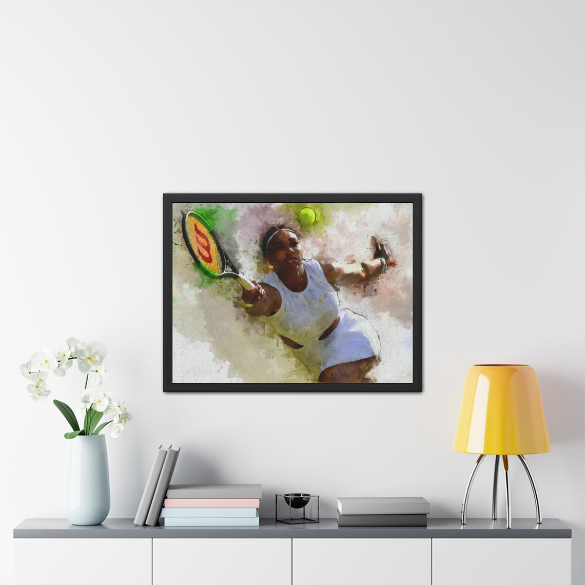 Serena Wiliams Expressionist Tennis Art: Ready to Hang Framed Watercolour Fine Art Painting Print Poster, Tennis Wall Art, Tennis Fan Gift