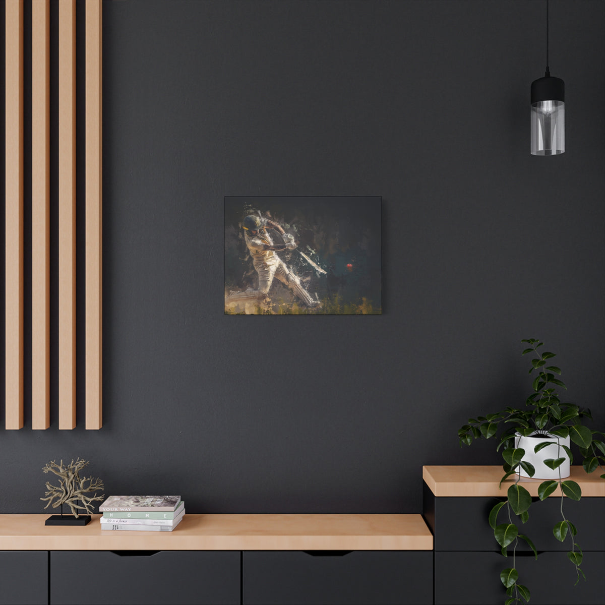 Cricket Brilliance: Batsman's Dynamic Impact - Canvas Art Print Poster - Ready to Hang Cricket Gift
