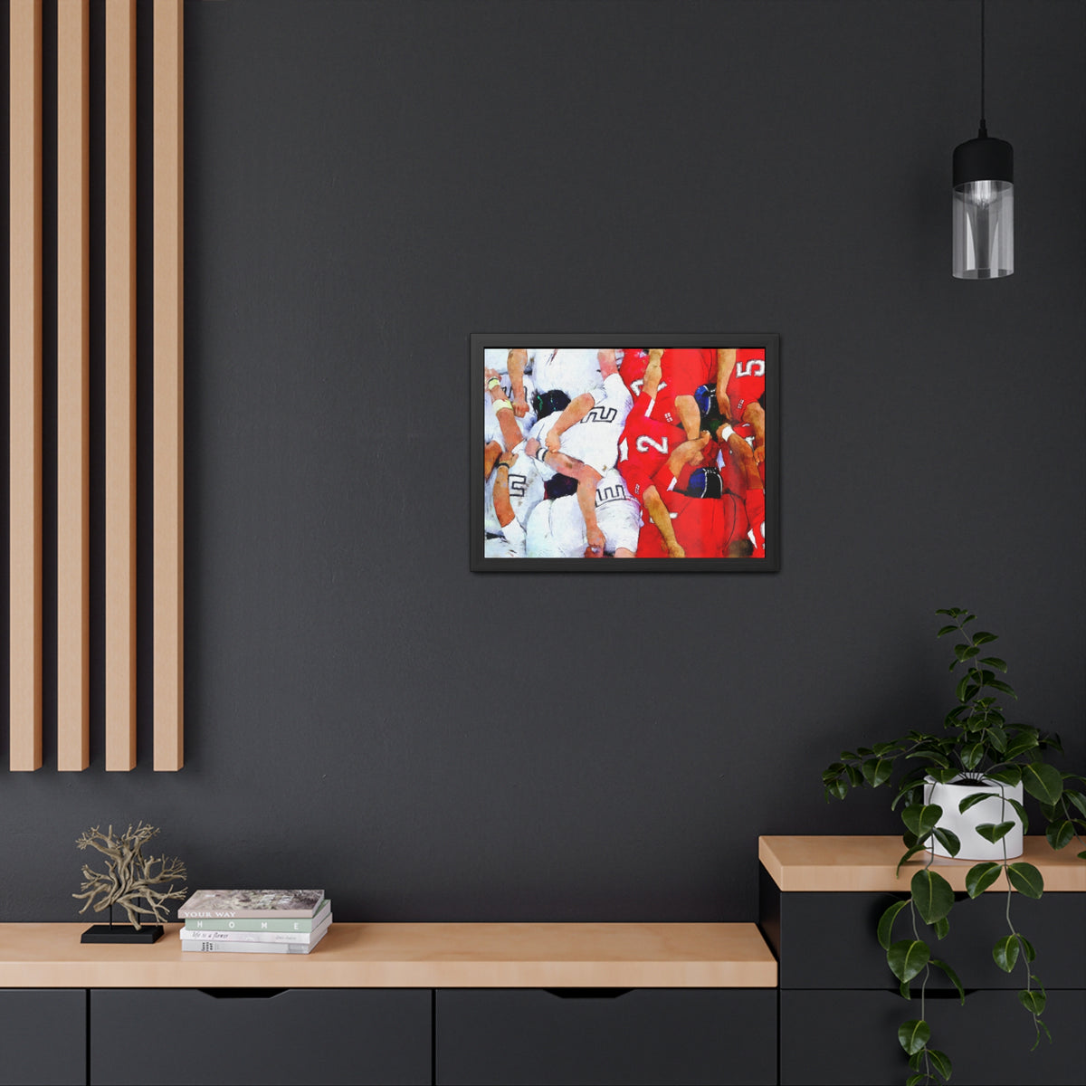 Dynamic Rugby Scrum, Ready to Hang Framed Watercolour Fine Art Print Poster, Elevate Your Space with Rugger Wall Art, Perfect Rugby Fan Gift