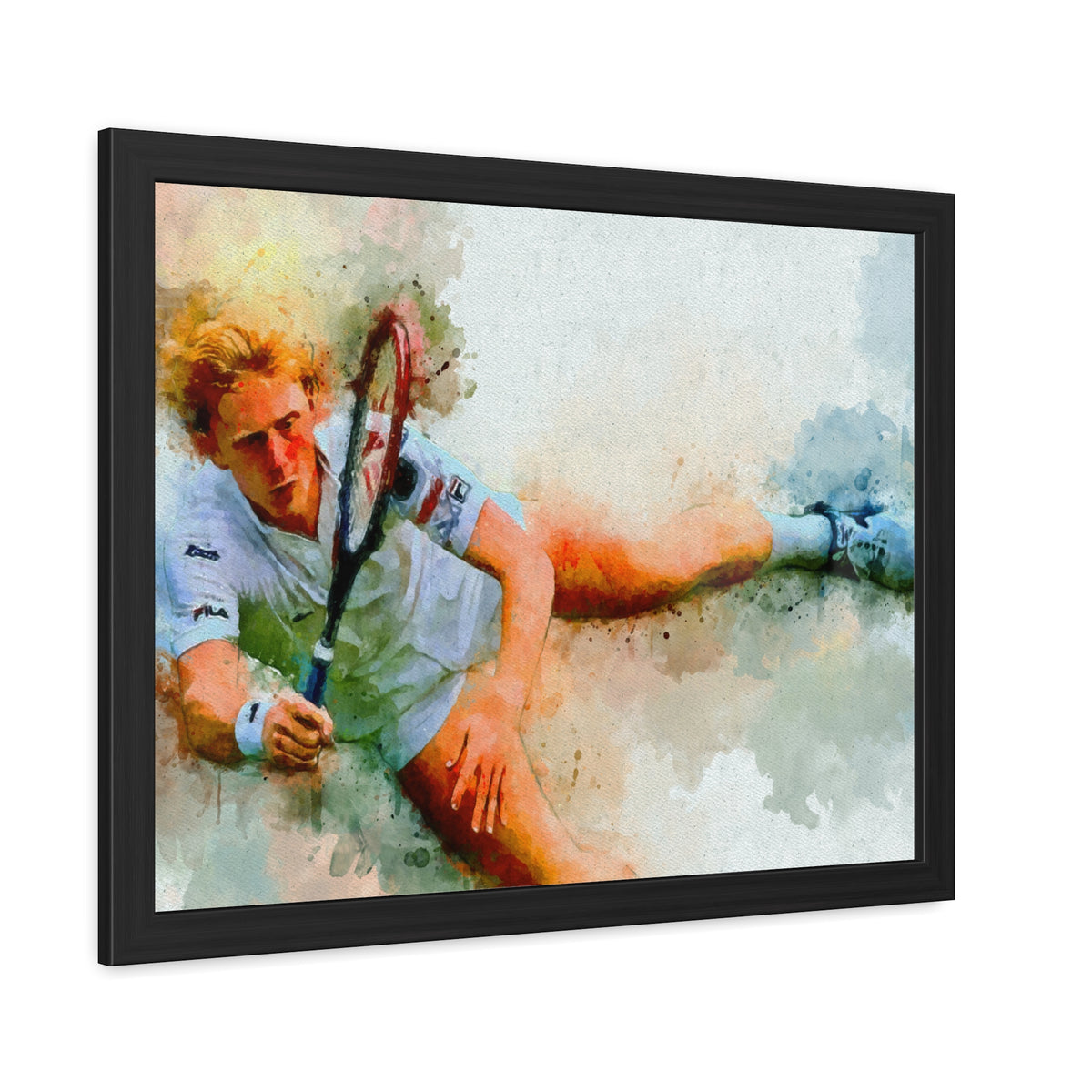 Boris Becker Expressionist Portrait: Ready to Hang Framed Watercolour Fine Art Painting Print Poster, Tennis Wall Art, Tennis Fan Gift