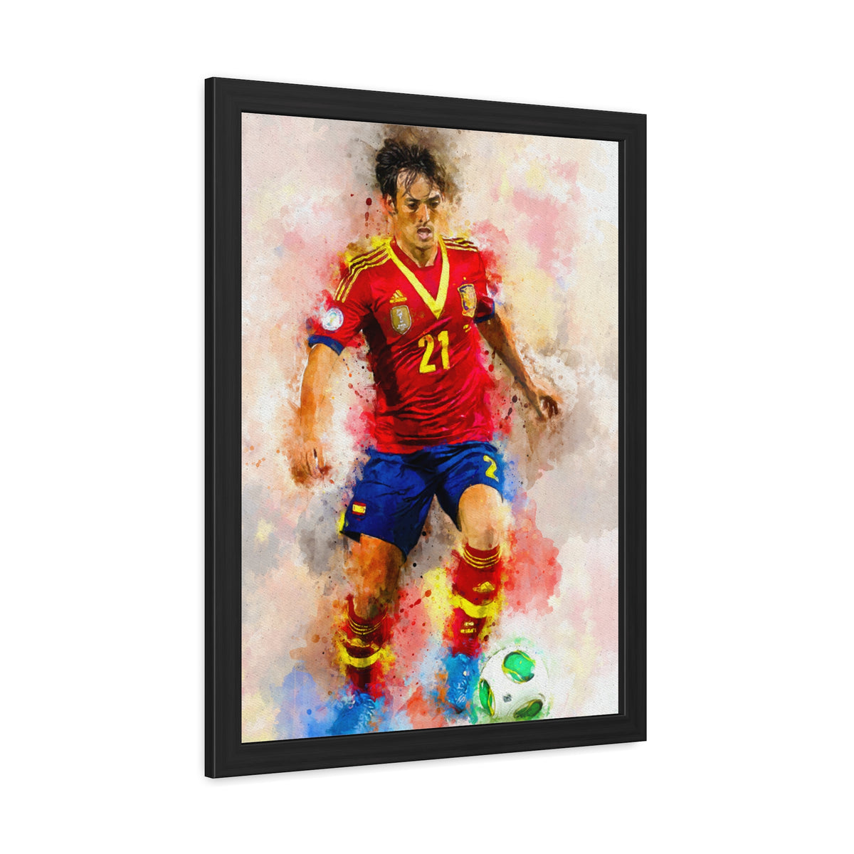Expressionist Modern Art Framed Watercolour Print Portrait of Soccer Legend David Silva - Ready to Hang Framed Watercolour Fine Art Painting Print Poster, Football Wall Art, Soccer Fan Gift