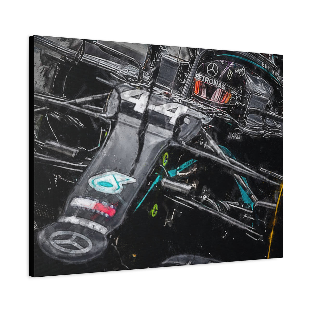 Drive into Mercedes Elegance: Stretched Canvas Fine Art F1 Print Poster - Ready to Hang, Wall Art Formula One Gift