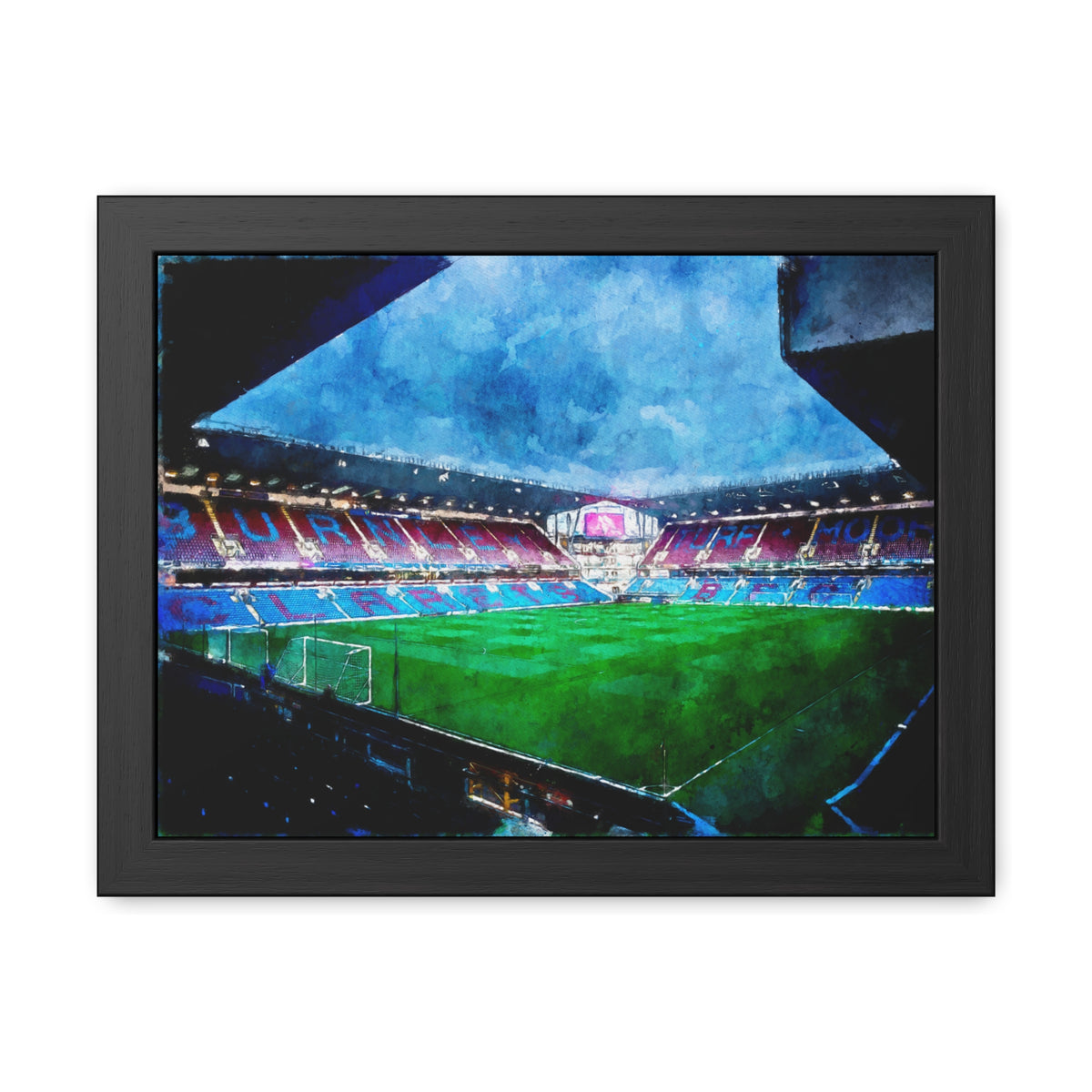 Burnley Turf Moor - Expressionist Modern Art - Ready to Hang Framed Watercolour Fine Art Painting Print Poster, Football Wall Art, Soccer Fan Gift
