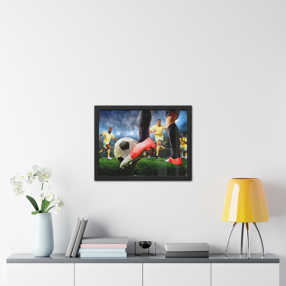 Soccer Player Expressive Art Captures Match Day Magic! Ready to Hang Framed Watercolour Fine Art Painting Print Poster, Soccer Fan Gift