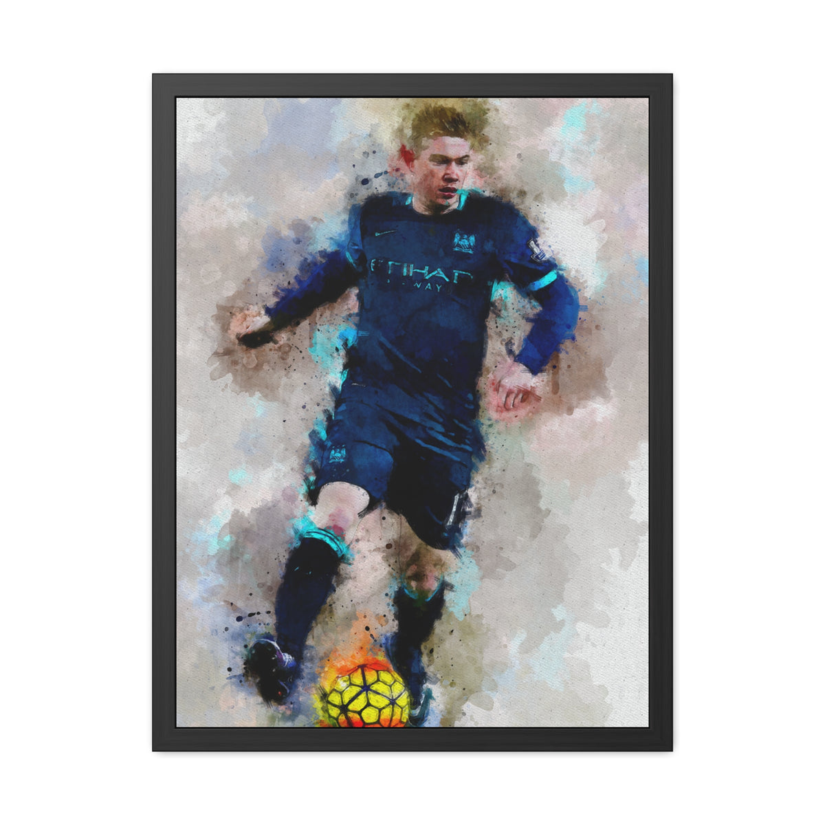 Kevin de Bruyne Expressionist Modern Art Watercolour Portrait – Legendary Midfielder Fine Art Print, Ready to Hang Framed Watercolour Fine Art Painting Print Poster, Football Wall Art, Soccer Fan Gift