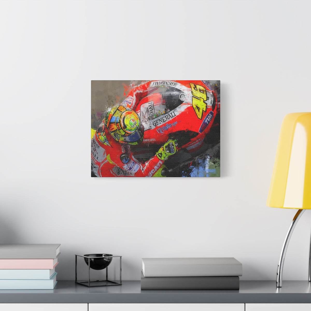 Ride the Thrill: Expressionist MotoGP Rider Close-Up - Stretched Canvas Fine Art Print Poster - Ready to Hang, Wall Art MotoGP Gift