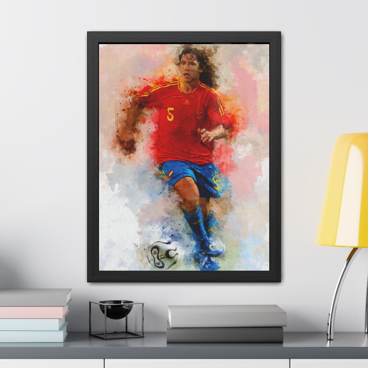 Celebrate Football Legend Carles Puyol with Expressionist Watercolour Portrait, Ready to Hang Framed Fine Art Painting Print Poster, Football Wall Art, Soccer Fan Gift