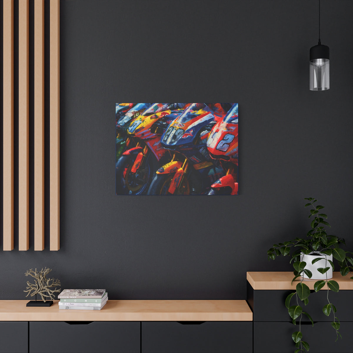 Impressionist MotoGP Bike Lineup Stretched Canvas Fine Art Print Poster, Ready to Hang, Wall Art MotoGP Gift