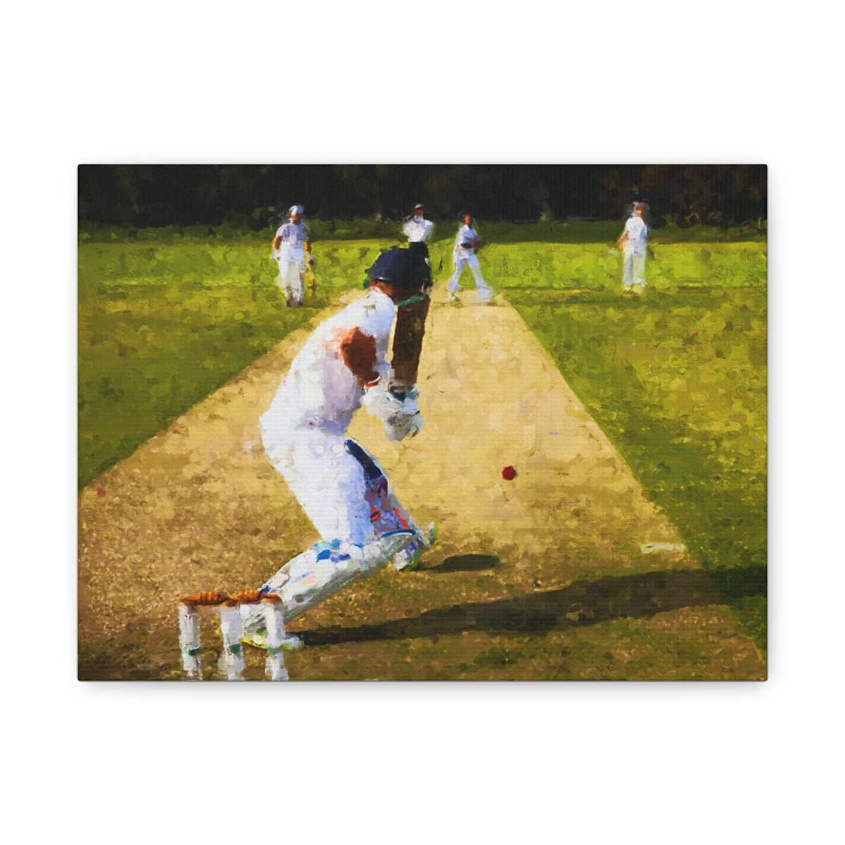 Cricket Brilliance: Oil Painting Canvas Art Print - Batsman's Striking Elegance - Ideal Gift for Cricket Enthusiasts, Stretched, 1.25"