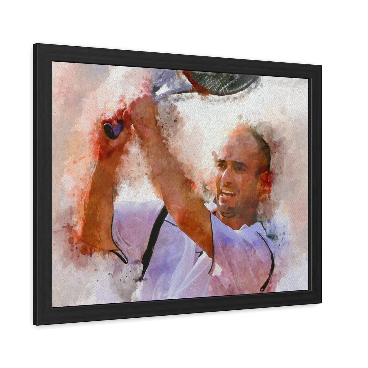 Andre Agassi Expressionist Portrait: Ready to Hang Framed Watercolour Fine Art Painting Print Poster, Tennis Wall Art, Tennis Fan Gift