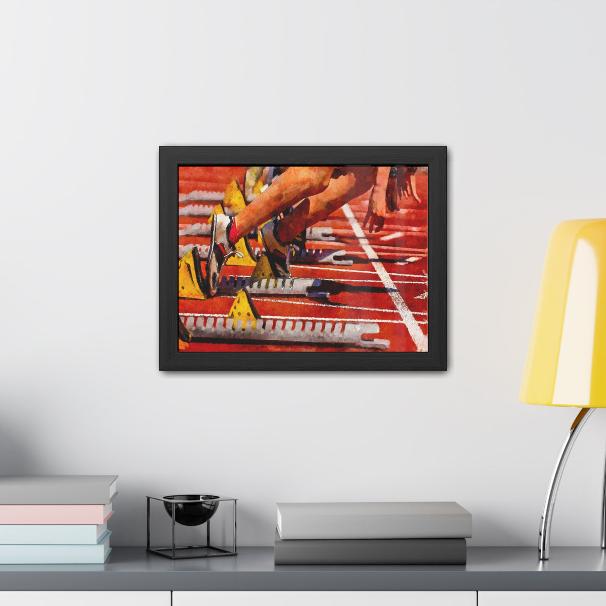 Capture the Sprint Race Thrill - Expressionist Modern Art Watercolour Painting Print, Ready to Hang Framed, Athletics Wall Art, Athletics Fan Gift