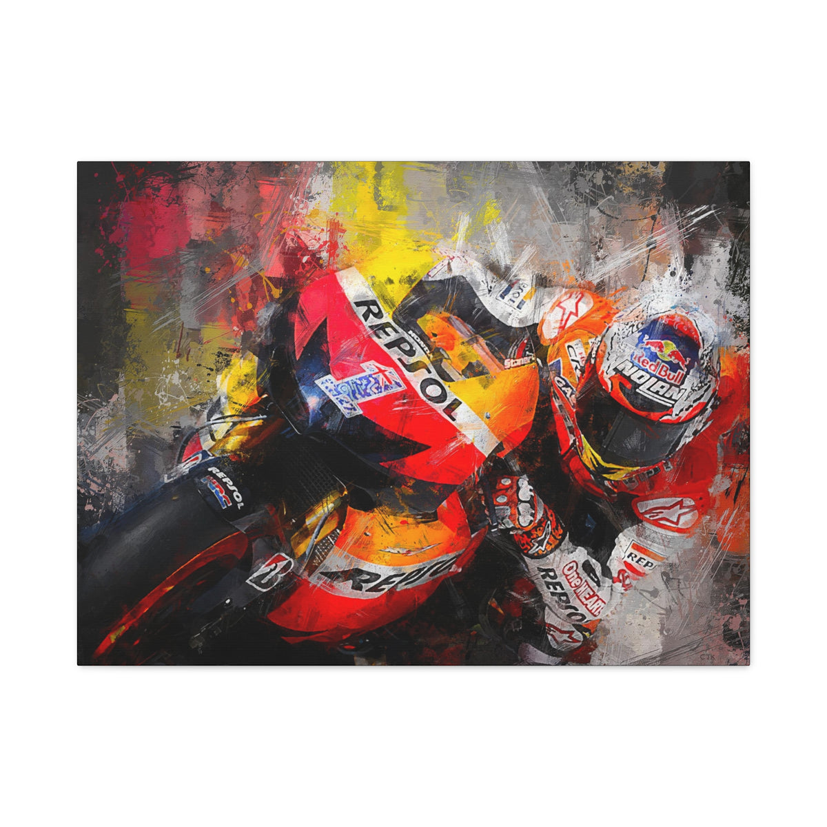 Speed & Splendor: MotoGP Expressionist Stretched Canvas Print Poster- Ready to Hang, Wall Art MotoGP Gift