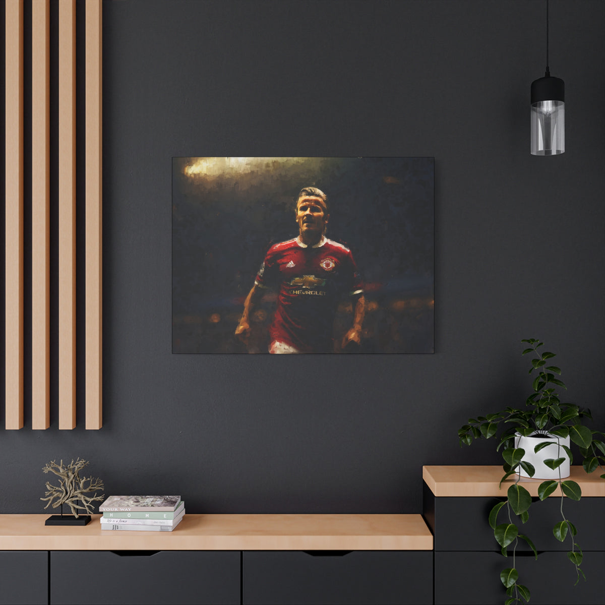 Beckham Brilliance Impressionist Portrait, Stretched Canvas Football Fine Art Print Poster, Ready to Hang Football Wall Art, Soccer Fan Gift