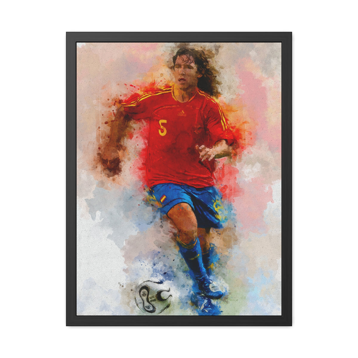 Celebrate Football Legend Carles Puyol with Expressionist Watercolour Portrait, Ready to Hang Framed Fine Art Painting Print Poster, Football Wall Art, Soccer Fan Gift