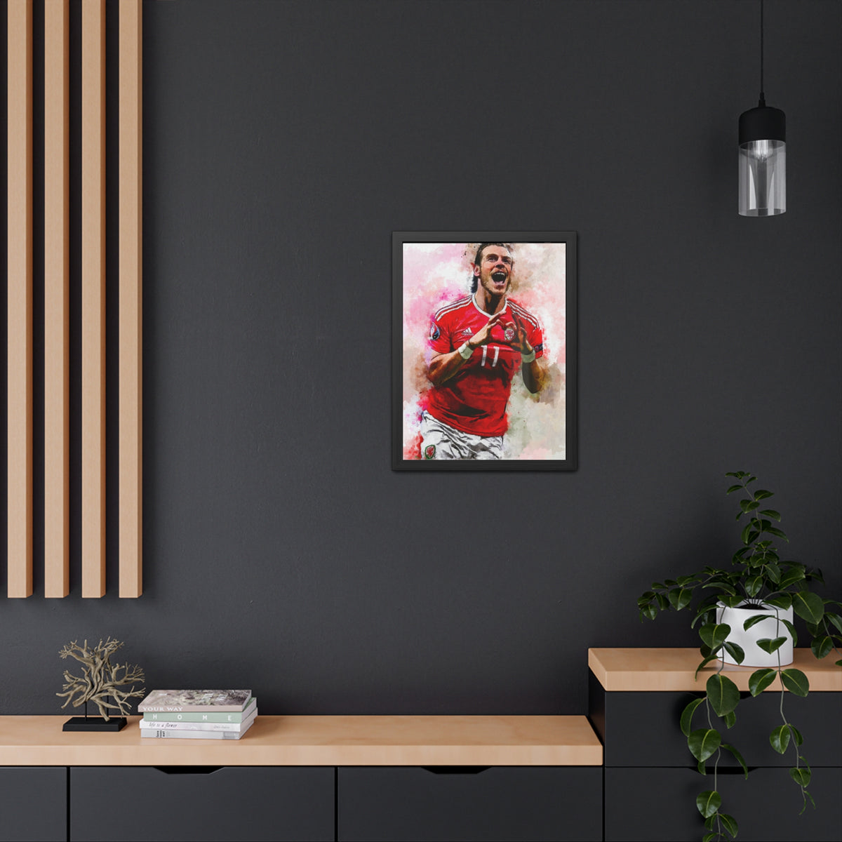 Expressionist Modern Art of Soccer Legend Christian Bale – Hand-Crafted Frame, Vibrant Watercolour, Ready to Hang Framed Watercolour Fine Art Painting Print Poster, Football Wall Art, Soccer Fan Gift