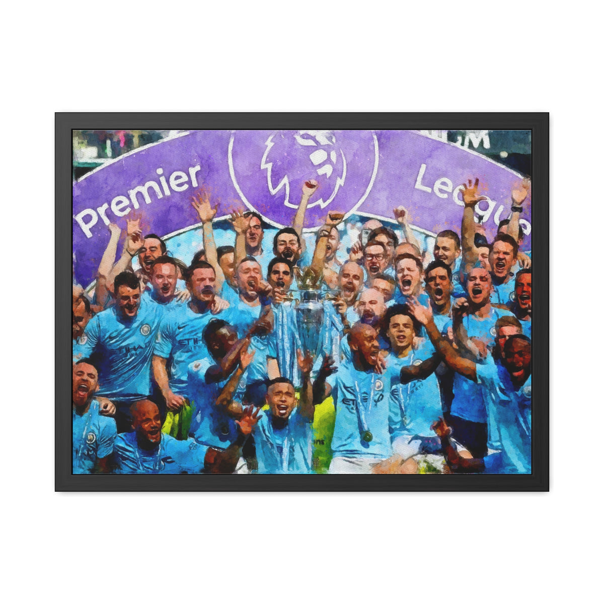 Premier League Winners 2019 Manchester City Watercolour Painting, Ready to Hang Framed Art Print Poster, Man City Fan Gift