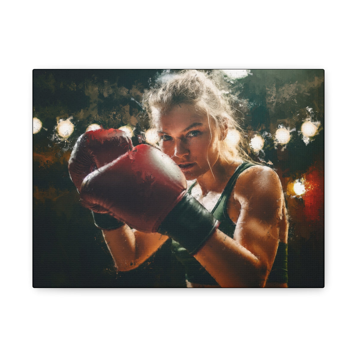 Scarlet Fury: Woman Boxer's Power in Red Gloves - Stretched Canvas Fine Art Boxing Print - Ready to Hang, Wall Art Boxing Gift