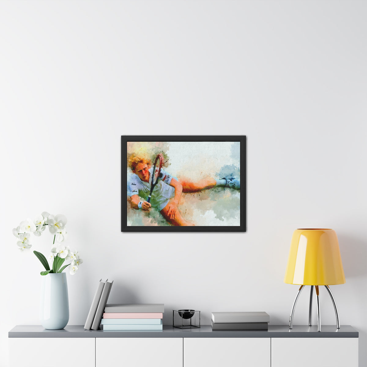 Boris Becker Expressionist Portrait: Ready to Hang Framed Watercolour Fine Art Painting Print Poster, Tennis Wall Art, Tennis Fan Gift