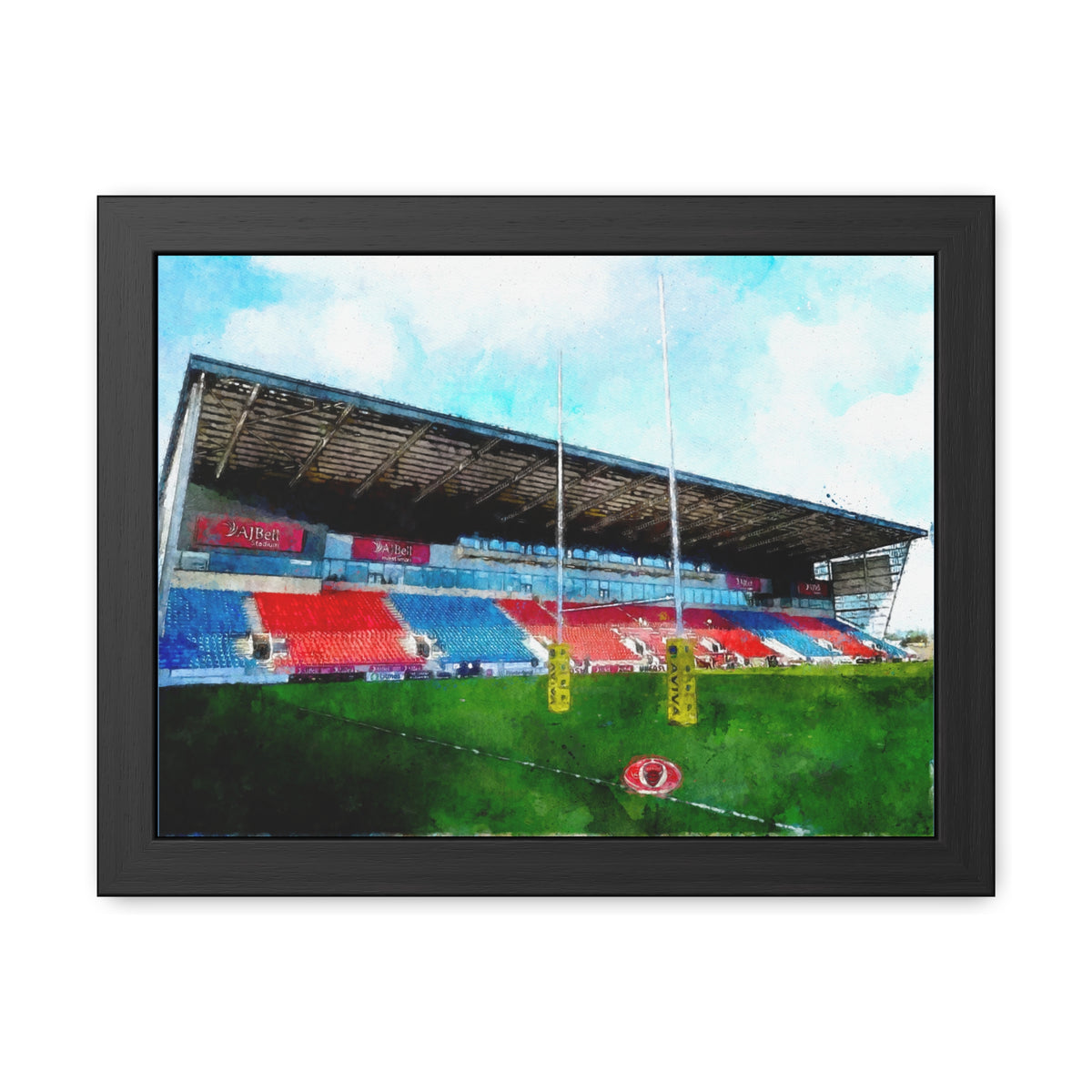 Salford Splendour AJ Bell Stadium Expressionist Watercolour Painting, Ready to Hang Framed Art Rugby Print Poster, Red Devils Rugby Fan Gift