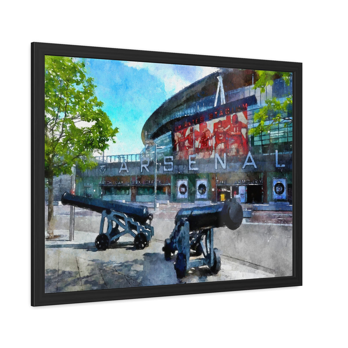 Arsenal’s Emirates Stadium - Expressionist Modern Art - Ready to Hang Framed Watercolour Fine Art Painting Print Poster, Football Wall Art, Soccer Fan Gift