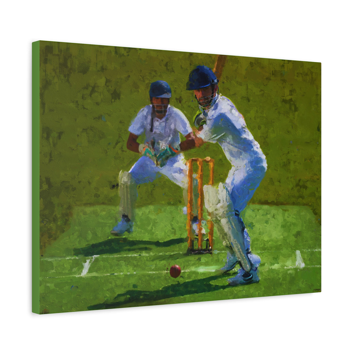 Impressionist Cricket Brilliance: Batsman's Dynamic Stroke - Art Print Poster on Canvas - Ready to Hang