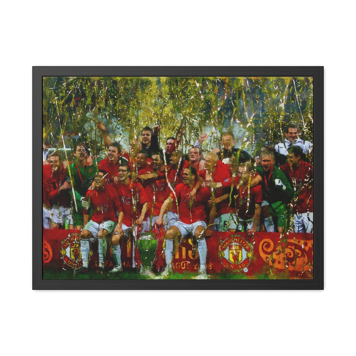 Premier League Winners 2008 Manchester United Watercolour Painting, Ready to Hang Framed Art Print Poster, Man United Fan Gift