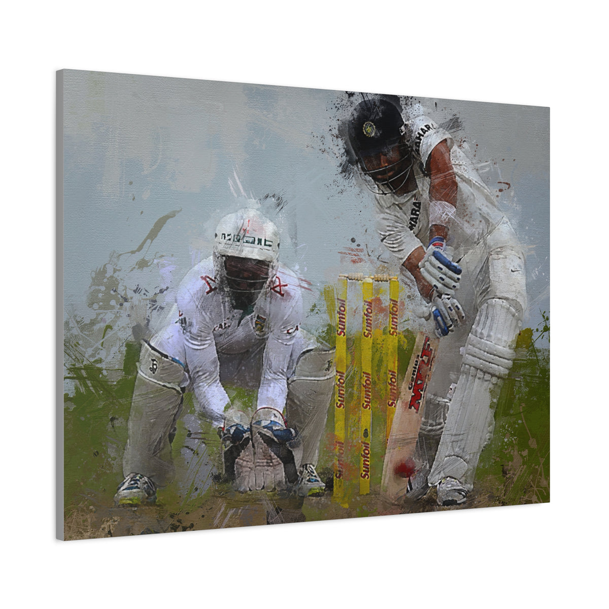 Dynamic Cricket Duo: Expressionist Oil Painting Canvas Art Print - Unique Gift for Cricket Enthusiasts, Matte Canvas, Stretched, 1.25"