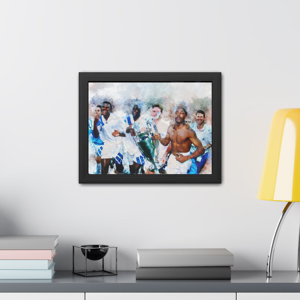 Champions League Winners 1993 Marseille Watercolour Painting, Ready to Hang Framed Art Print Poster, Marseille Fan Gift
