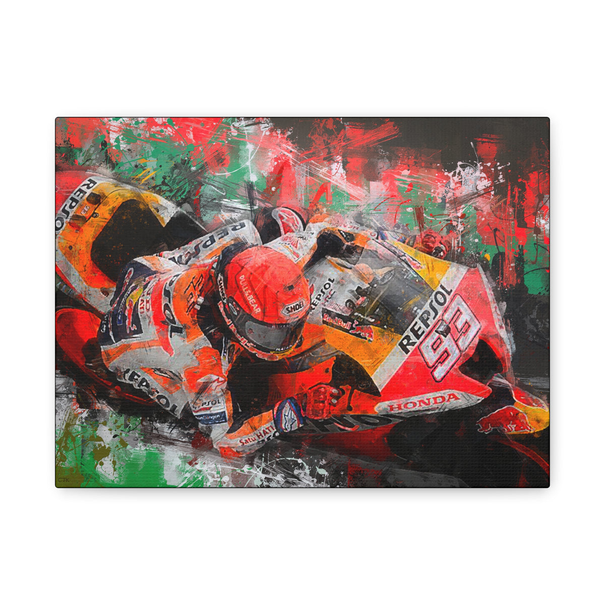 MotoGP Marc Marquez, Stretched Canvas Fine Art Print Poster, Ready to Hang, Wall Art Poster for Motorsports Enthusiasts, Perfect MotoGP Gift