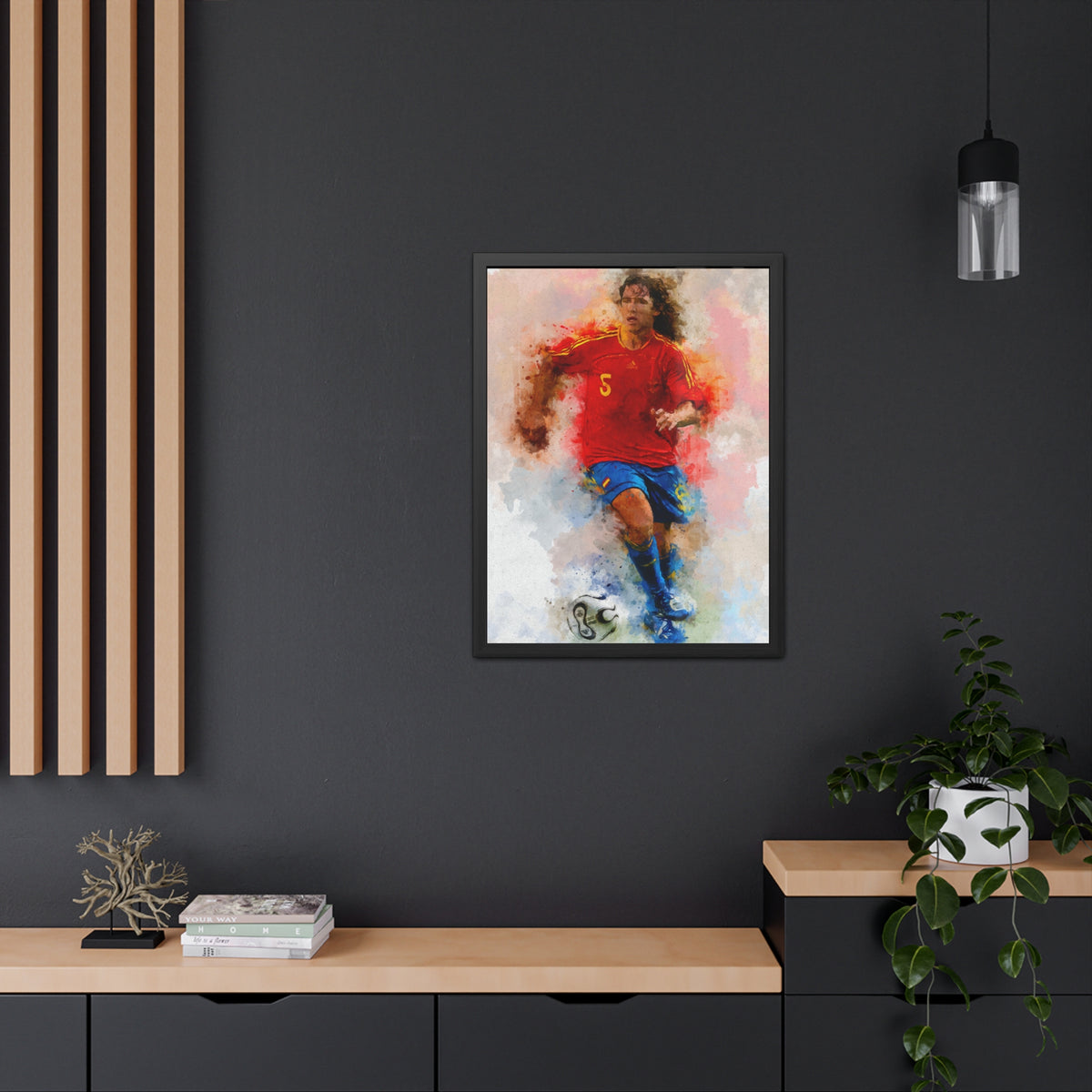 Celebrate Football Legend Carles Puyol with Expressionist Watercolour Portrait, Ready to Hang Framed Fine Art Painting Print Poster, Football Wall Art, Soccer Fan Gift