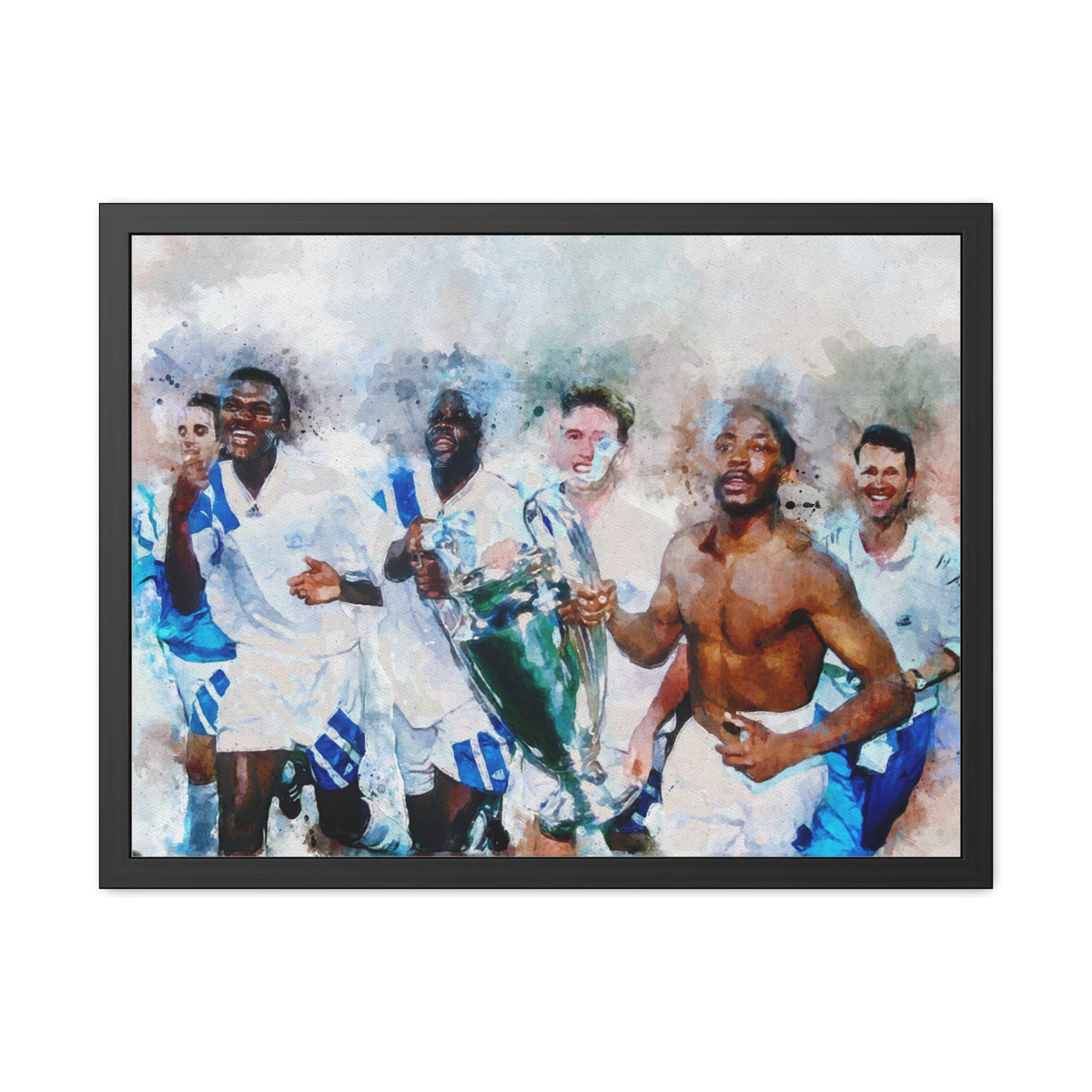 Champions League Winners 1993 Marseille Watercolour Painting, Ready to Hang Framed Art Print Poster, Marseille Fan Gift