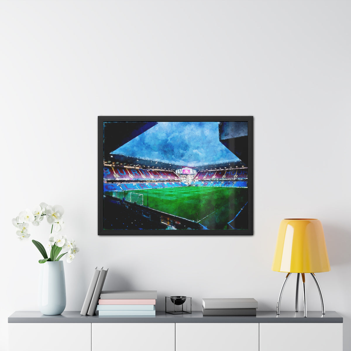 Burnley Turf Moor - Expressionist Modern Art - Ready to Hang Framed Watercolour Fine Art Painting Print Poster, Football Wall Art, Soccer Fan Gift