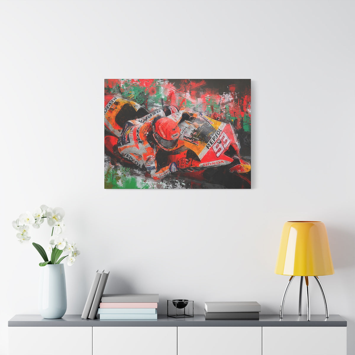 MotoGP Marc Marquez, Stretched Canvas Fine Art Print Poster, Ready to Hang, Wall Art Poster for Motorsports Enthusiasts, Perfect MotoGP Gift
