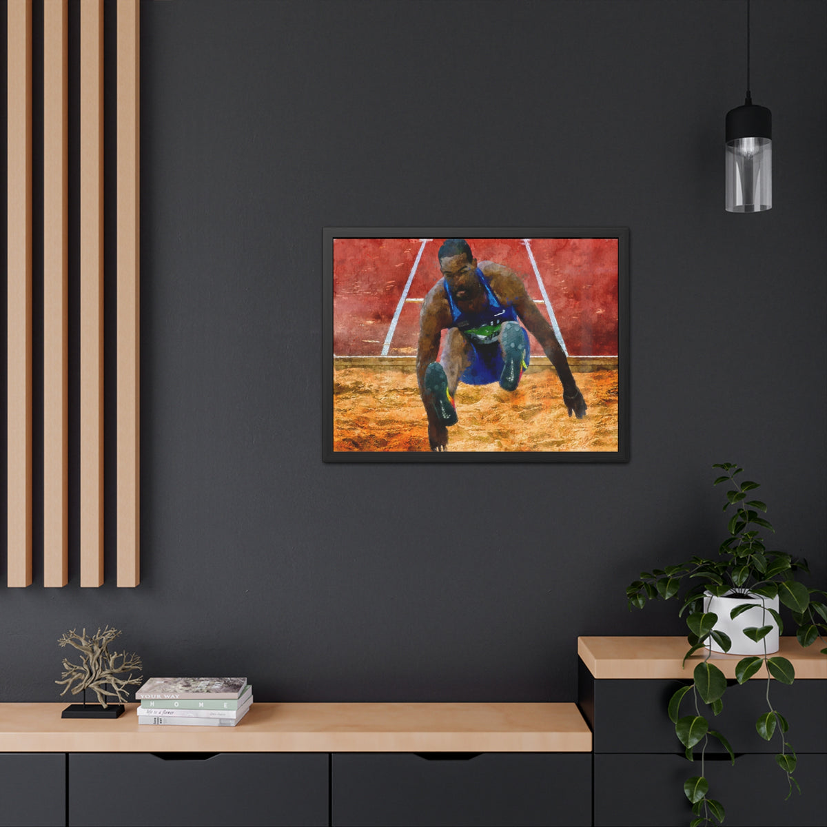 Athletic Grace Long Jumper Painting - Stunning Watercolour Art, Ready to Hang Framed Watercolour Fine Art Painting Print Poster, Athletics Wall Art, Athletics Fan Gift