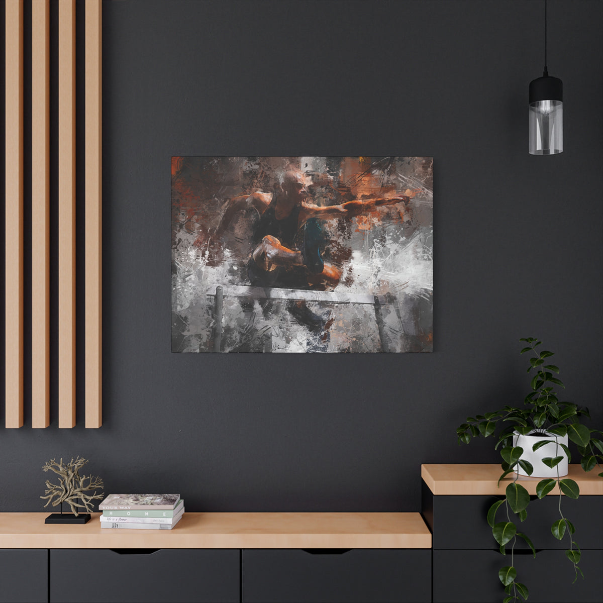 Athletic Hurdler Expressionist Canvas Print - Fine Art Athletics Décor with Expressive Brush Strokes and Splashes of Paint. Stretched Canvas Athletics Fine Art Print Poster - Ready to Hang Wall Art, Hurdling Fan Gift