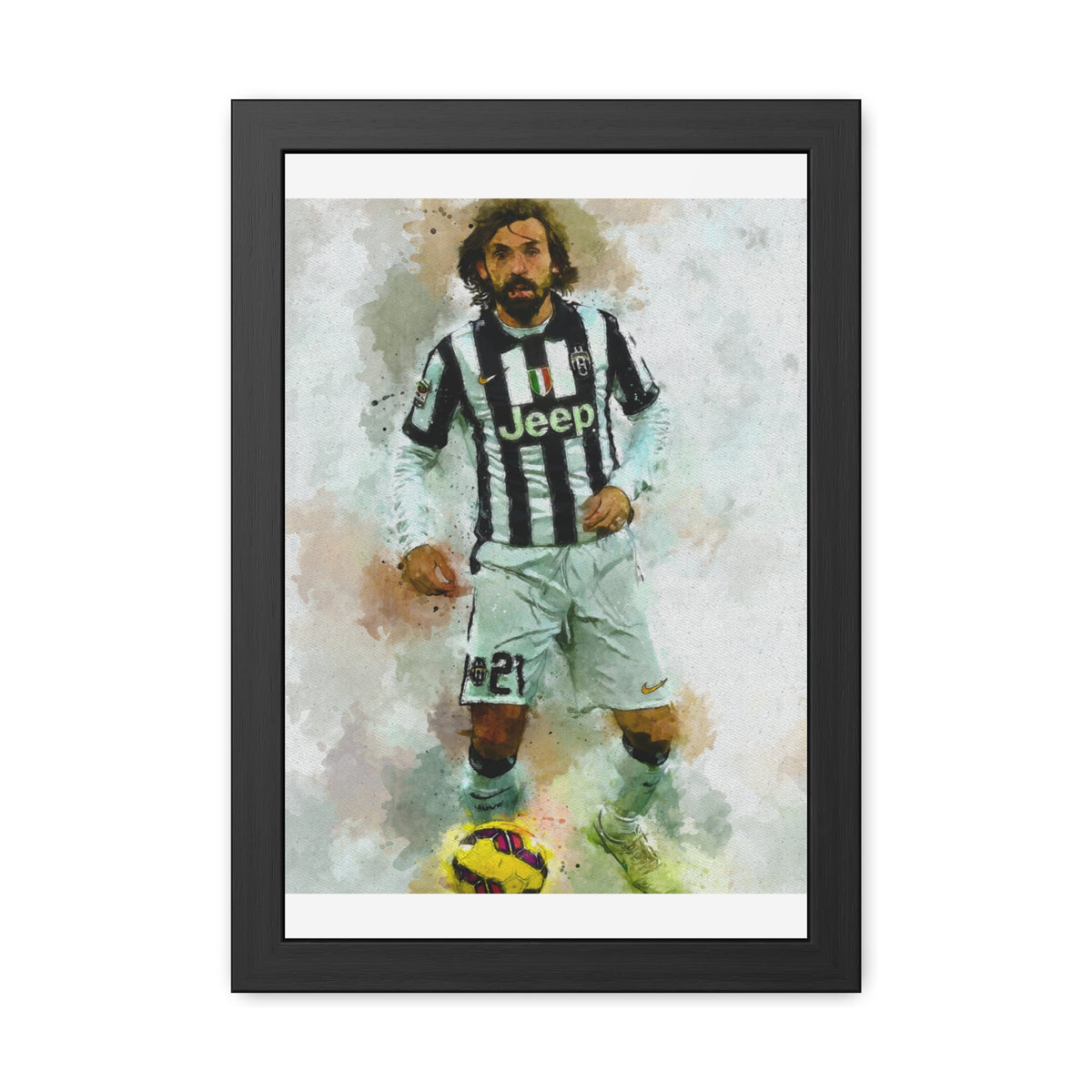 Andrea Pirlo Expressionist Portrait - Soccer Maestro Art! Ready to Hang Framed Watercolour Fine Art Painting Print Poster, Football Wall Art, Soccer Fan Gift