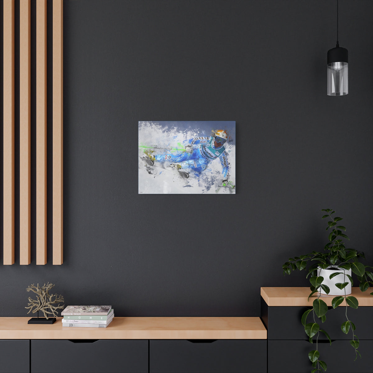 Anja Pärson's Alpine Elegance Skiing Painting Print on Stretched Canvas Skiing Fine Art Print Poster- Ready to Hang Wall Art, Skier Gift