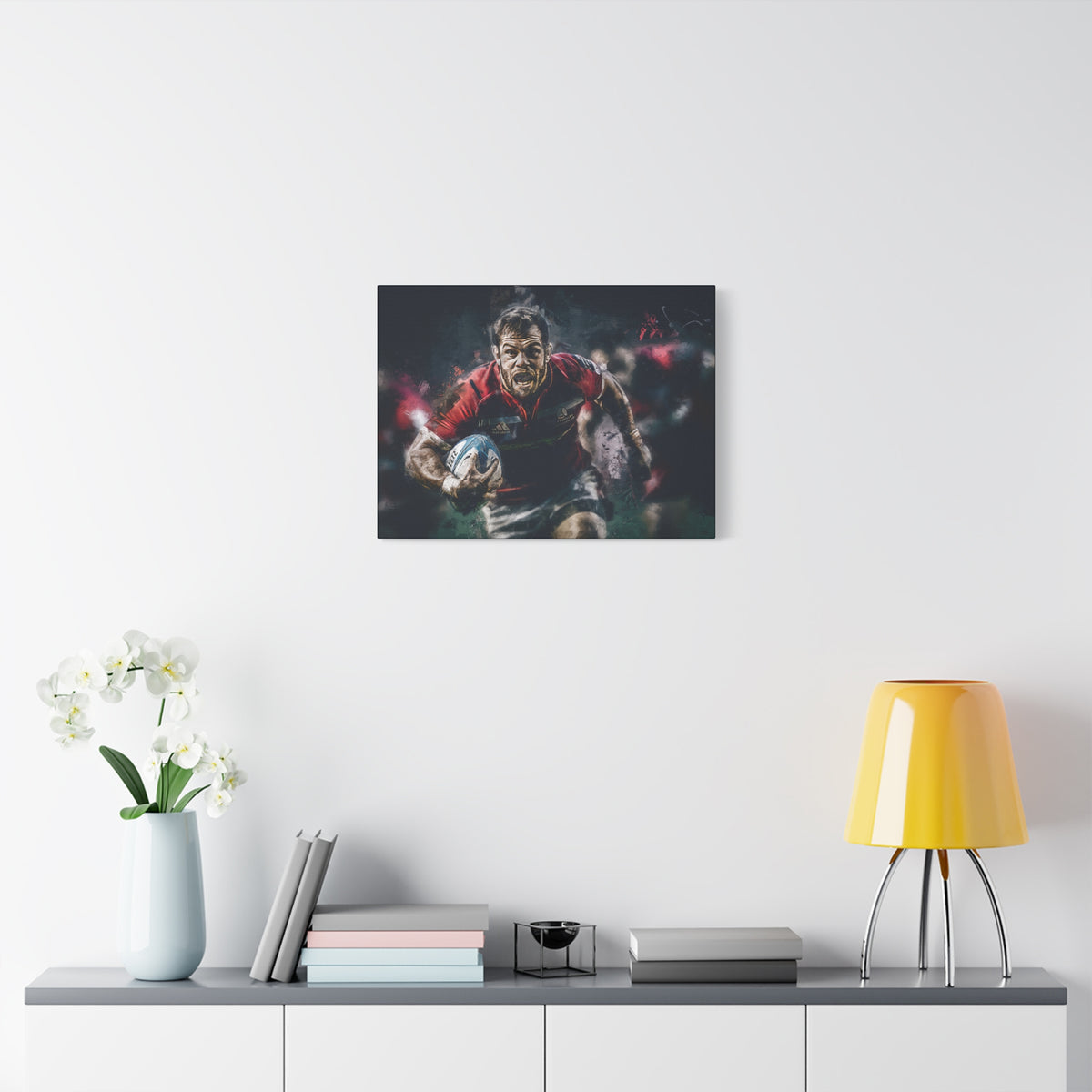 Dynamic Rugby Passion: Expressionist Stretched Canvas Fine Art Painting Print Poster - Ready to Hang Wall Art,  Rugby Fan Gift