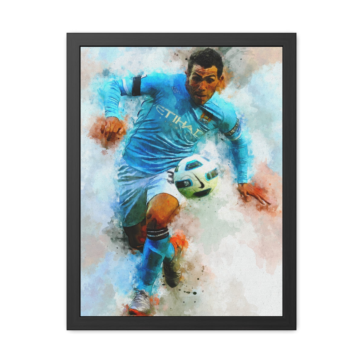 Carlos Tevez Expressionist Portrait - Soccer Legend Art! Ready to Hang Framed Watercolour Fine Art Painting Print Poster, Football Wall Art, Soccer Fan Gift