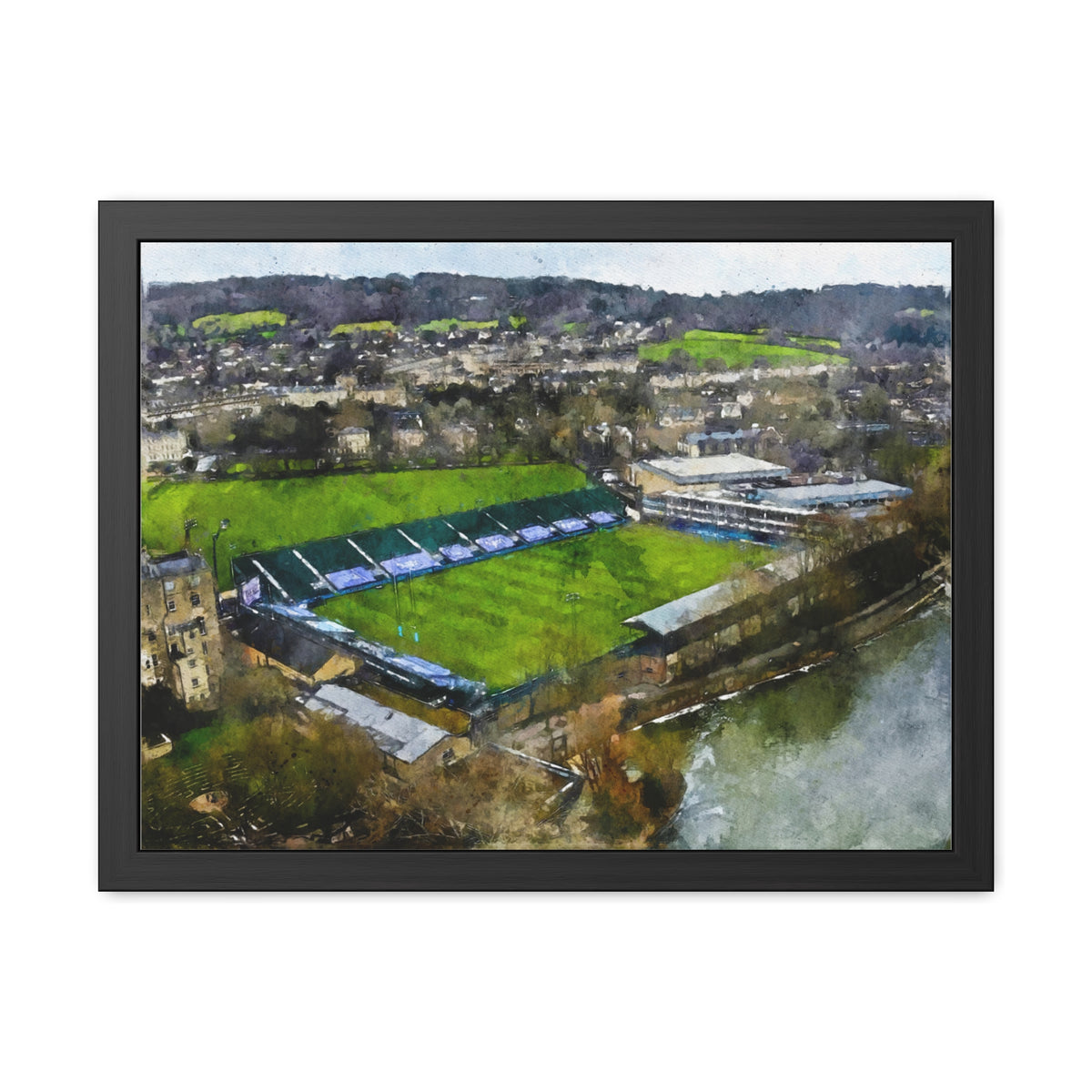 Bath Rugby Bliss: The Recreation Ground Painting- Ready to Hang Framed Fine Art Rugby Print Poster, Stadium Ground Wall Art, Rugby Fan Gift