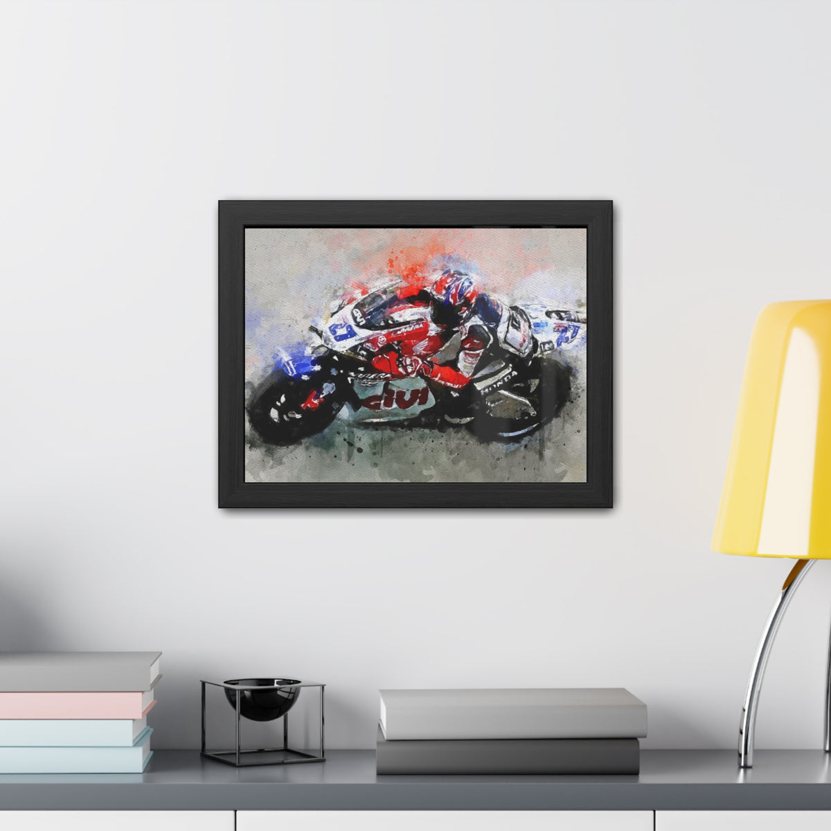 MotoGP Masterpiece: Framed Watercolour Fine Art Print Poster, Ready to Hang, Wall Art, Perfect Gift for Fans of Casey Stoner