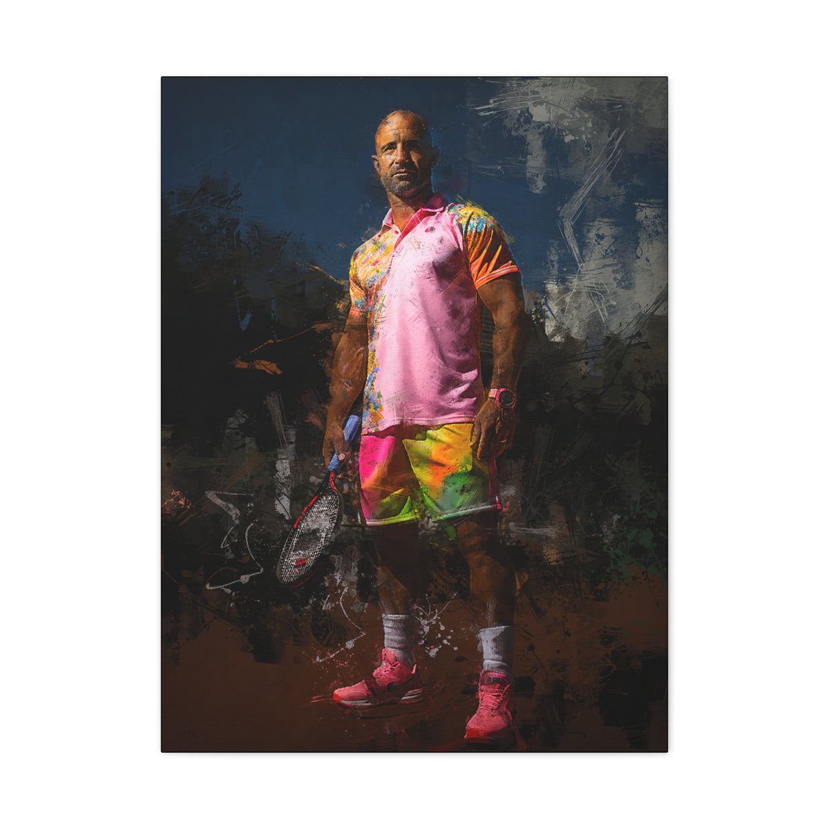 Andre Agassi Tennis Legend: Expressionist Modern Art Painting on Canvas - Stretched Canvas Tennis Fine Art Print Poster- Ready to Hang Wall Art, Tennis Fan Gift