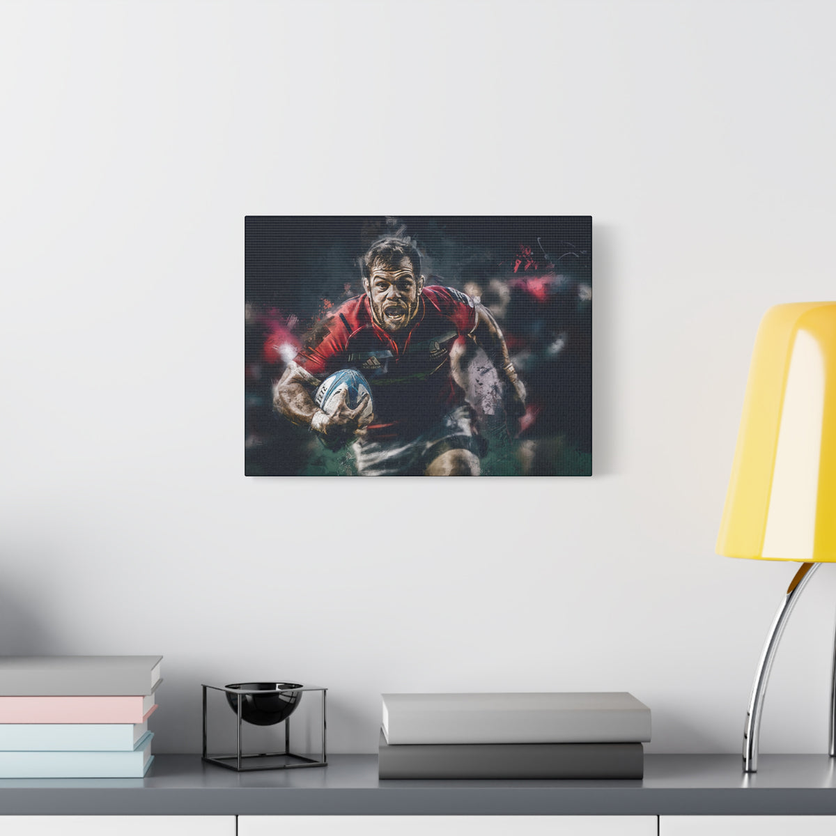 Dynamic Rugby Passion: Expressionist Stretched Canvas Fine Art Painting Print Poster - Ready to Hang Wall Art,  Rugby Fan Gift