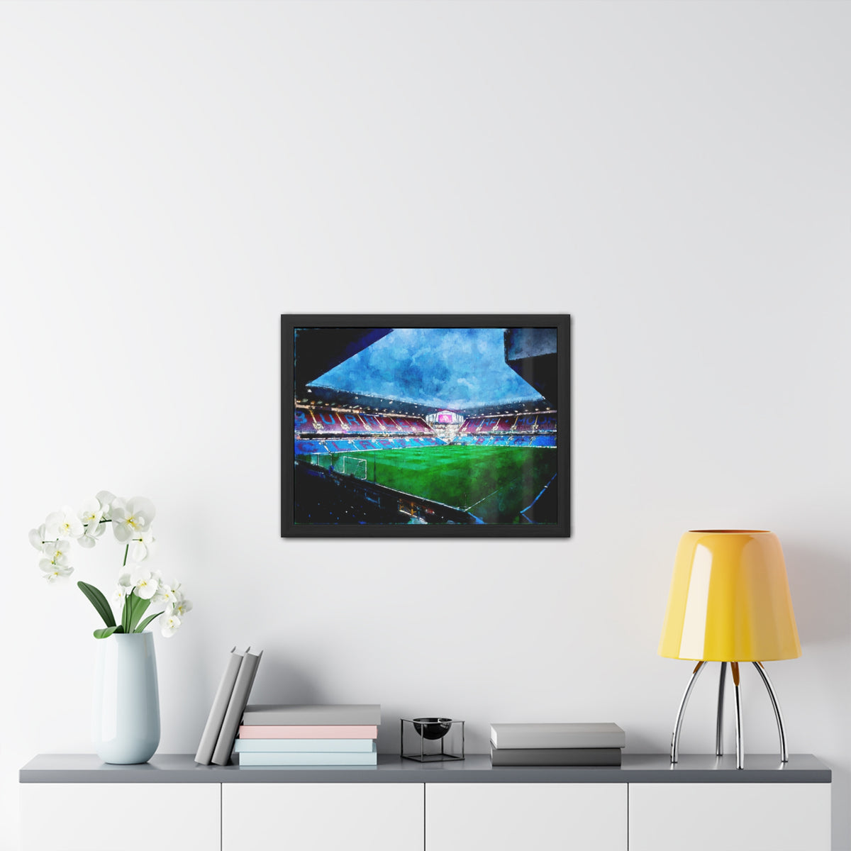 Burnley Turf Moor - Expressionist Modern Art - Ready to Hang Framed Watercolour Fine Art Painting Print Poster, Football Wall Art, Soccer Fan Gift