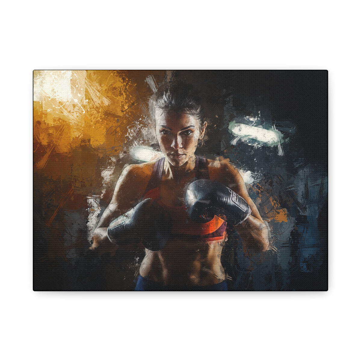 Embrace the Power: Woman Boxer - Stretched Canvas Fine Art Boxing Print Poster - Ready to Hang, Wall Art Boxing Gift